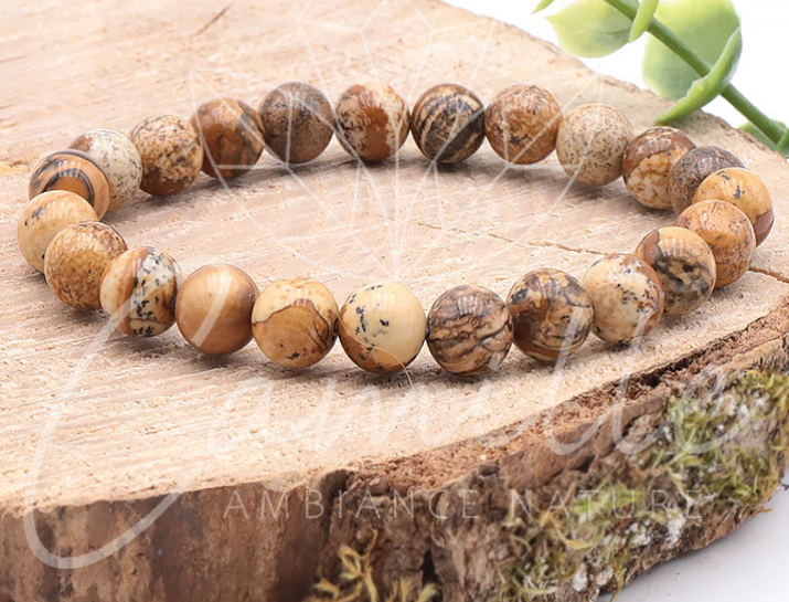 🌄Bracelet boule Jaspe Paysage 8mm
