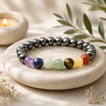 🖤Bracelet boule 7 chakras + Hématite 8mm